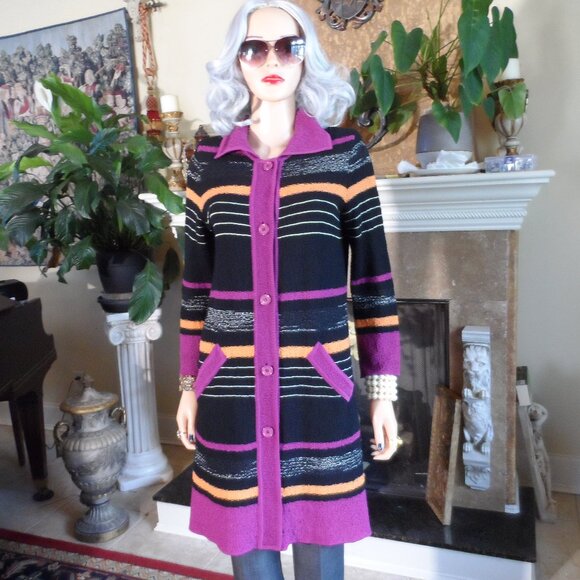 M Missoni Black/Purple Multi Striped Tweed Knit Pea Coat Size IT 42- US 6 - Picture 1 of 16